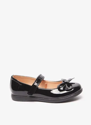 Girls Bow Accented Mary Jane Shoes with Hook and Loop Closure 