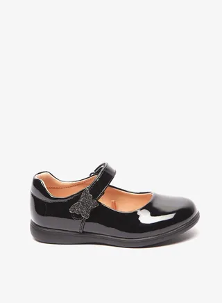 Girls Butterfly Accented Mary Jane Shoes with Hook and Loop Closure 