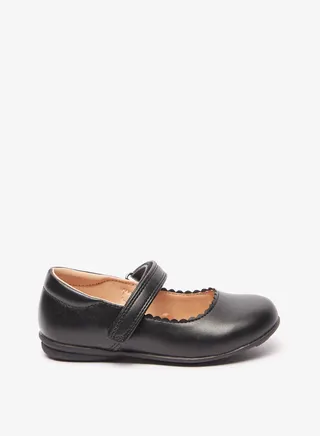 Girls Solid Mary Jane Shoes with Hook and Loop Closure 
