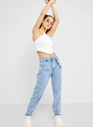 High Waist Flap Pocket Jeans 