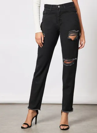 Basic Distressed Jeans Black 