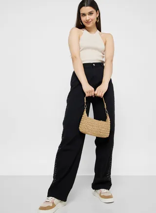 Embroidered High-Waisted Straight Jeans 