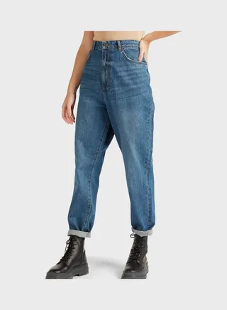 High Waist Straight Jeans Blue 