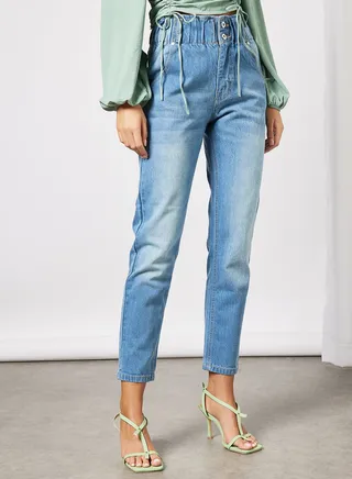 High Waist Cropped Jeans Blue 