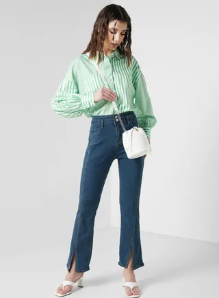 Urban Minx High Waisted Jeans With Split Hem 