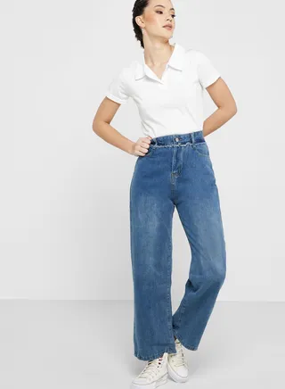 Raw Pocket Detail Mom Jeans 