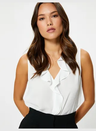 Regular Fit Ruffle V Neck Sleeveless Blouse