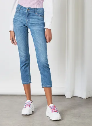 Cropped Straight Fit Jeans Light Blue 