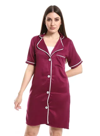 Button Down Sleepshirts For Women Notch Collar _ Purple 