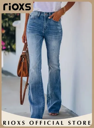 Women's Denim Pants Curvy Bootcut Mid-Rise Stretch Juniors Classic Fit Jeans 90s Vintage High Stretch Mid Rise Straight Leg Ripped Jeans 