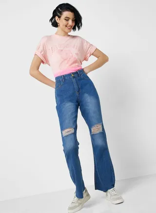 Cutout Detail Mom Jeans 
