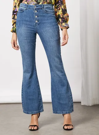 Flared Hem Jeans Blue 
