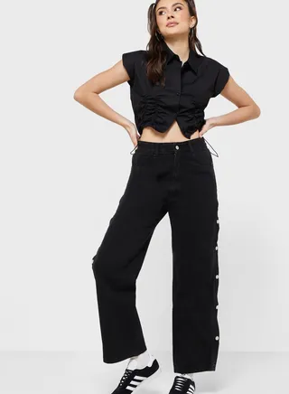 Side Button Detail Jeans 