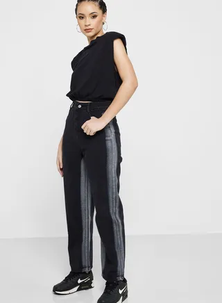 Contrast Trims Mom Jeans 