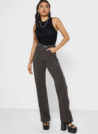 Classic Mom Jeans With Slit Hem 