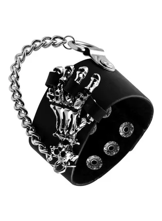 Leather Skeleton Bone Chain Link Snap Cuff Bracelet 