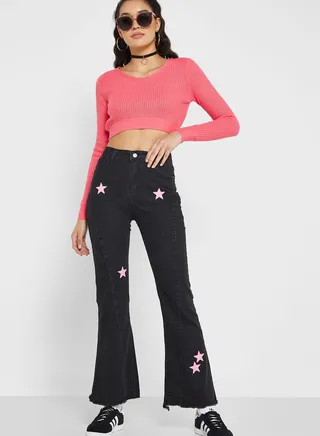 Star Motif Flared Jeans 