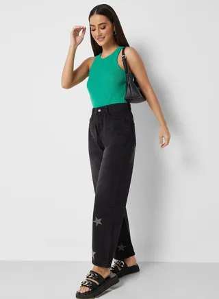 Star Print High Waist Jeans 