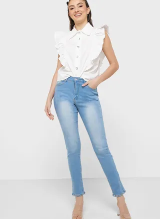 Fitted Jeans With Bow Detail 