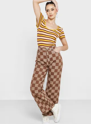 Colorblock Check Jeans 