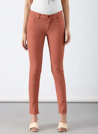 Casual Slim Fit Jeans Dark Orange 