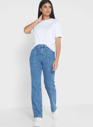 Pocket Detail Straight Jeans 