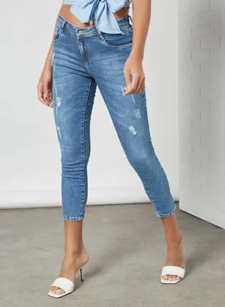 Cropped Slim Fit Jeans Medium Blue 