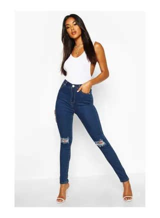 Basics High Waisted Ripped Skinny Jeans 
