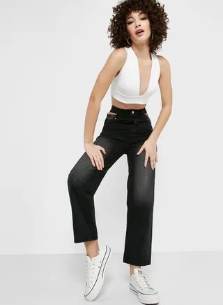 Cutout Waist Detail Jeans 