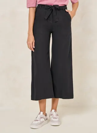 Self Tie Belt Relaxed Fit Cropped Jeans 