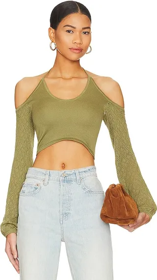 Genet Pointelle Halter Knit Top