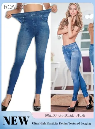 Women's Ultra-High Elastic High Waist Leggings With Denim Pattern Yoga Exercise Leggings 