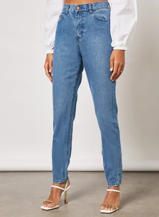 Ripped Back Mom Jeans Washed Blue 