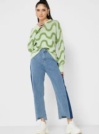 Contrast Panel Trim Jeans 