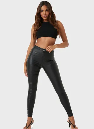 High Waisted Coated Skinny Jeans 