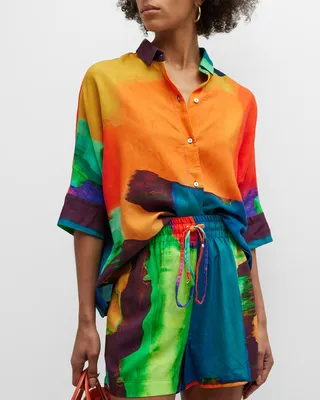Button-Front Cropped Wide Shirt