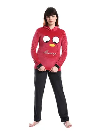 Embroidered Pattern Slip On Hooded Pajama Set 