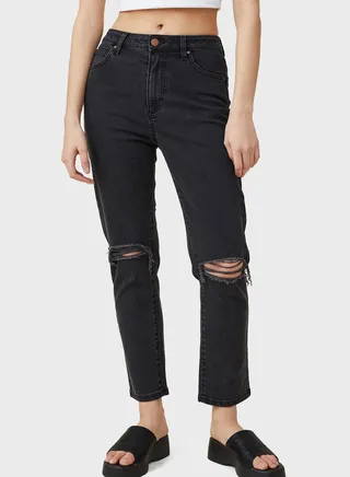 High Waist Ripped Mom Jeans 