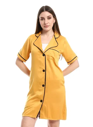 Home Wear Cash Mayo Dress Nightgown Short Sleeves _ Yellow 