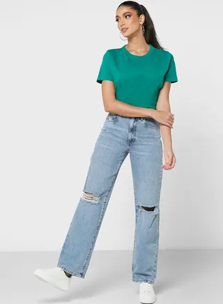 Ripped Straight Jeans