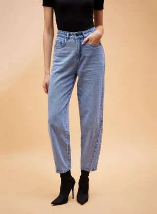 High Rise Balloon Fit Jeans with Pockets 