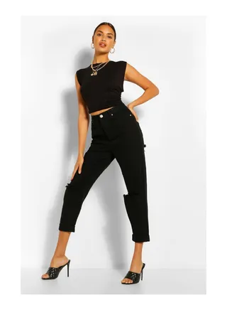 Basics High Waisted Ripped Mom Jeans 