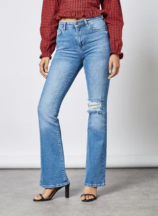 Ripped Flare Jeans Blue 