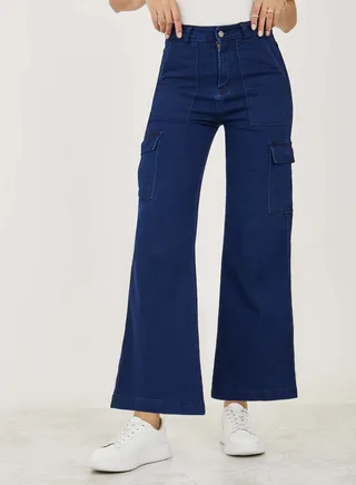 Ankle Length Flared Cargo Jeans 