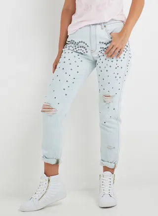 Dots Ripped Detail Jeans Light Blue 