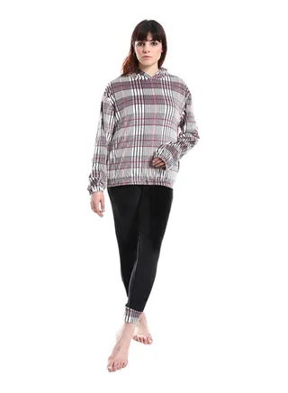 Self Pattern Slip On Hooded Pajama Set 