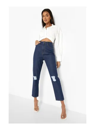 High Waist Distressed Mom Jeans 