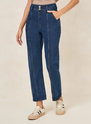 Tapered Fit Crop Jeans with Button-Fly 