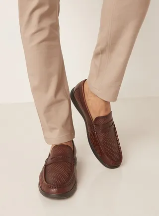 Mens Solid Slip On Leather Loafers