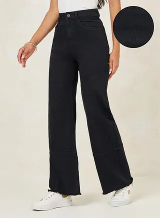High Rise Wide Leg Jeans with Raw Edge 